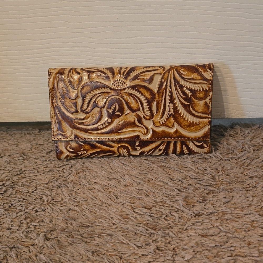 Patricia Nash Brown Floral Embossed Wallet
